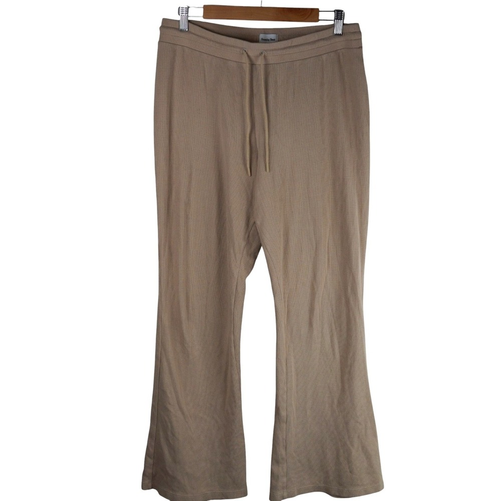 Sunday Best Aritzia Waffle Knit Pants Women Large Tan Wide Leg Drawstring Lounge